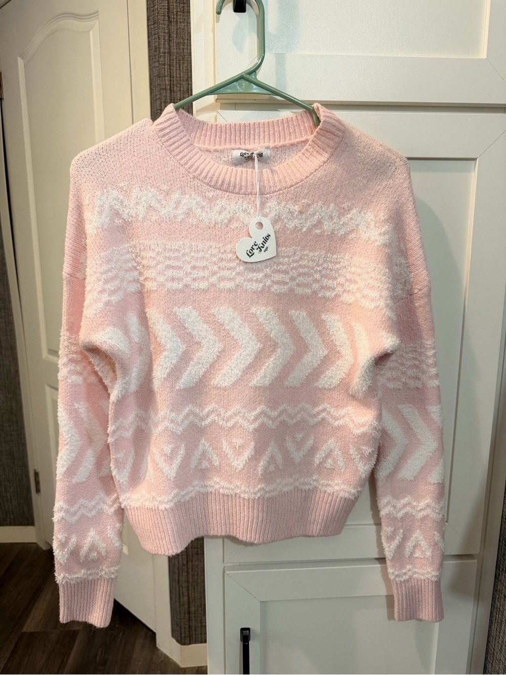 Women's Pink Patterned Crewneck Sweater